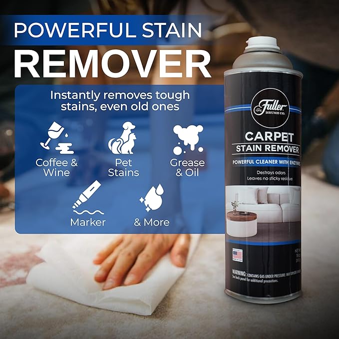 Fuller Brush Carpet Stain Remover – 18 oz Enzyme Foam Spot Cleaner for Carpets, Rugs & Upholstery – Removes Pet Stains, Coffee, Wine, Grease – Odor Eliminating (Pack of 3)