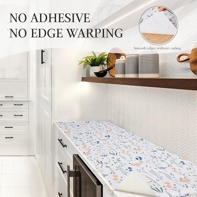 Beautysaid Shelf and Drawer Liner for Kitchen Cabinet, Non Adhesive Non Slip Shelf Paper Waterproof Washable Thickened for Dresser Pantry Shelve Bathroom Protector Liner(Floral,12 in x 10 FT)