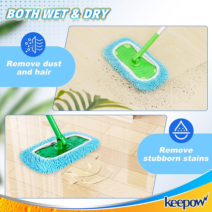 KEEPOW Wet Pads Refill for Swiffer Sweeper Mop and Sweep & Mop Deluxe - Dry Sweeping Cloths for Floor Mopping and Cleaning - Pet Heavy Duty Pads Refills, Upgraded Reusable (4 Pack)