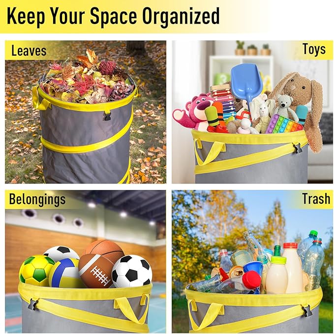 Jardineer 3Pcs Collapsible Garden Leaf Bag Set, Include 30-Gallon Pop Up Trash Can, Leaf Scoops and Gardening Glove, Resuable Yard Waste Container for Lawn Care and Camping
