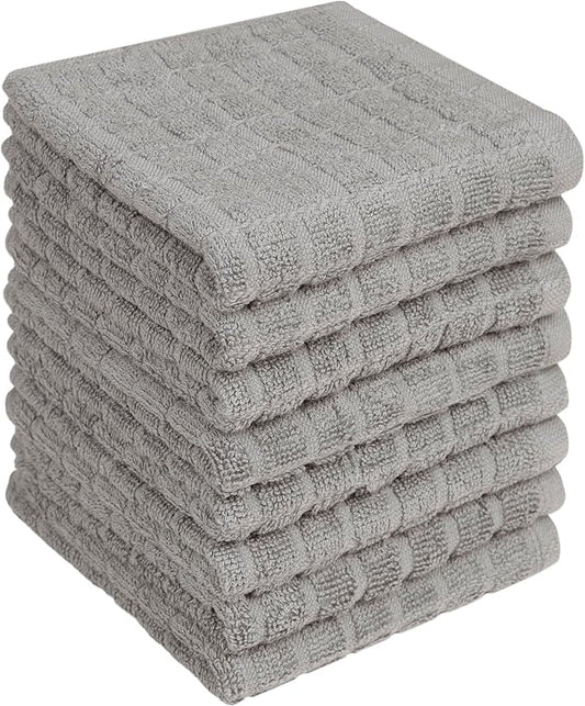 Premium Dish Towels (12”x 12”, 8 Pack) | Cotton Kitchen Hand Towels | Kitchen Towels | Highly Absorbent Tea Towels Set | Grey