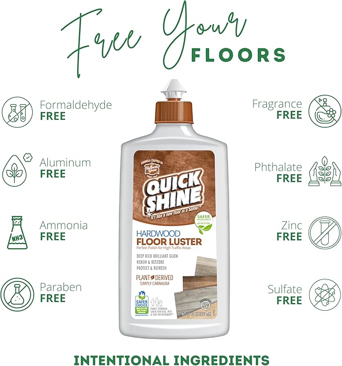 Quick Shine Hardwood Floor Clean + Polish Mop Kit w/ 3 Reusable Pads & 1-16 oz. Floor Luster w/Plant-Derived Carnauba | Use Wet + Dry | Safer Choice pH Neutral Ready to Use Formula