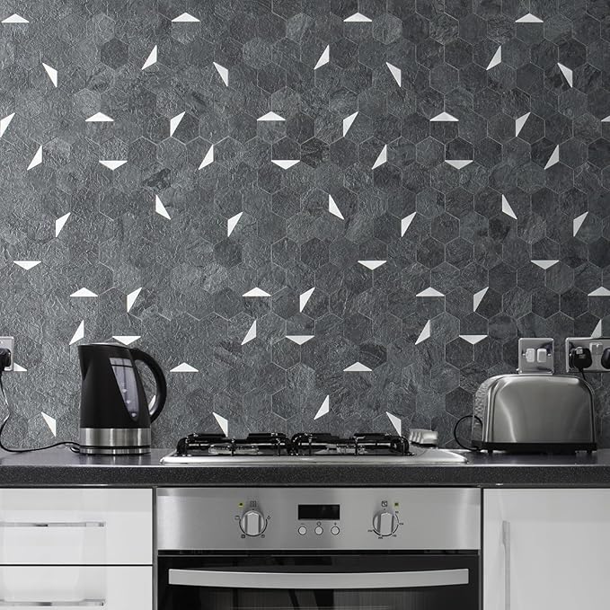 DICOFUN Hexagon Tile Mixed Metal Peel and Stick Backsplash, Self Adhesive Mosaic Tiles for Kitchen and Bathroom (1, Black Slate and Silver)