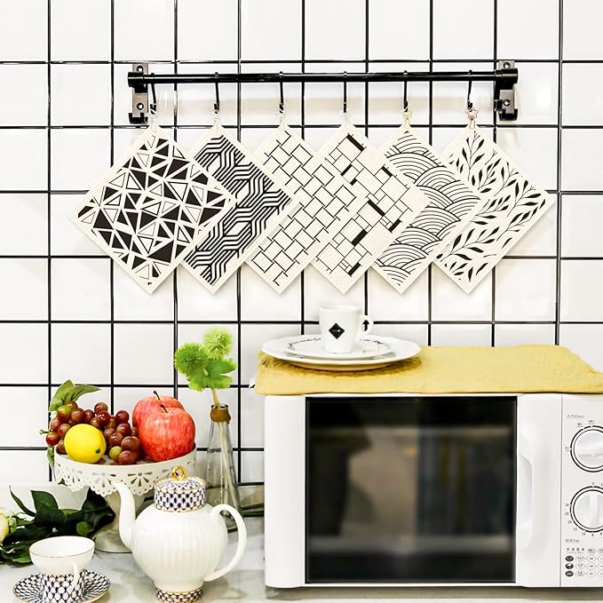 Morigins Swedish Dishcloths for Kitchen 6 Pack Black Minimalist Cellulose Sponge Cloths Non Scratch Reusable Paper Towels No Odor, Biodegradable and Reusable Kitchen Dish Rags (Minimalist)