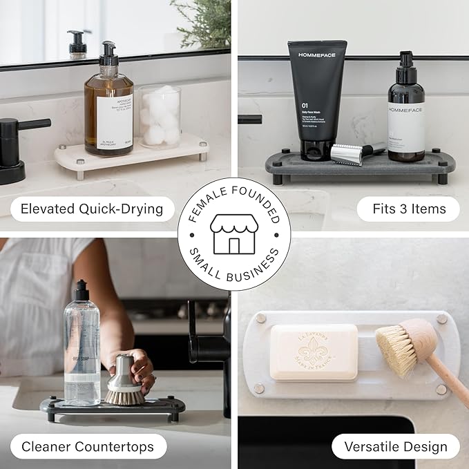 Dorai Home Sink Caddy – Water-Absorbing Stone Tray for Sink, Stainless Steel Feet, Fast-Drying, Slate