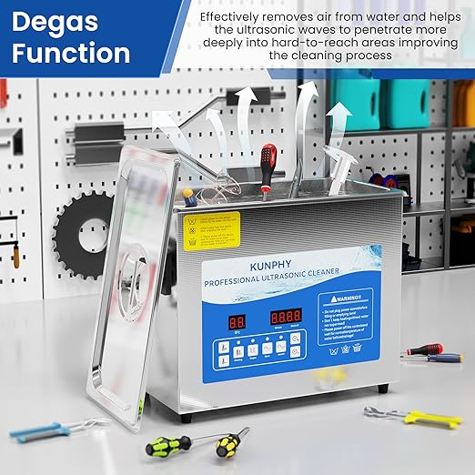 KUNPHY Ultrasonic Cleaner, 7L(1.85 gal) 40kHz Jewelry Cleaner Ultrasonic Machine with Heater, Degas & Timer, Stainless Steel Industrial Sonic Cleaner for Jewelry, Dentures, Glasses, Parts
