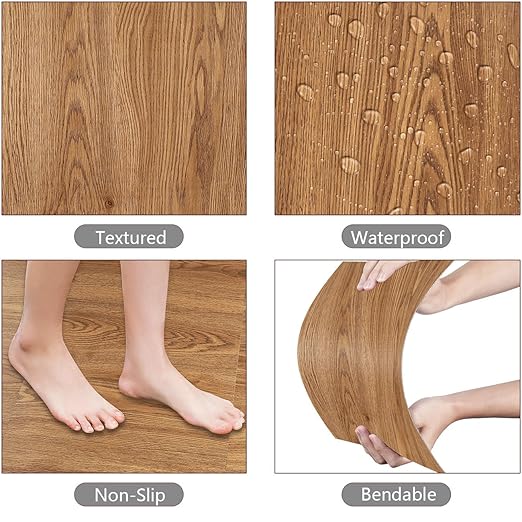 Yenhome 12"X12" Peel and Stick Vinyl Flooring Waterproof 35 Plank Peel and Stick Floor Tile Bathroom Kitchen Flooring Temporary Self Adhesive Floor Tiles for Renter Brown Wood Scratch-Resistant