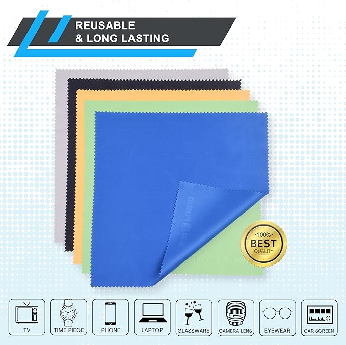Eco-Fused XL Microfiber Cleaning Cloths - 5 Pack - 12 x 12 inch (30.5 x 30.5 cm) - Quickly Remove Fingerprints, Dust and Smudges from Tablet, TV and Notebook Screens Without Scratches or Marks