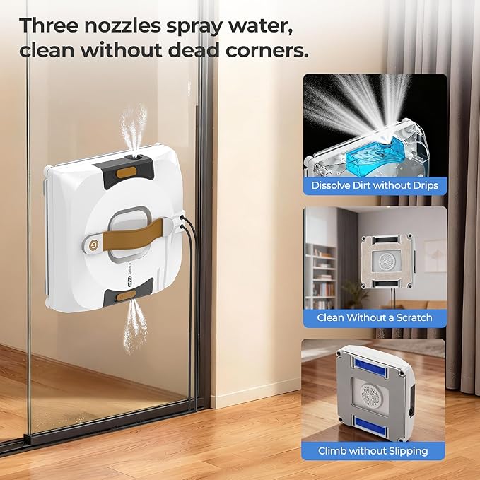 Apical Life Window Cleaning Robot | Low Noise 55dB Smart Glass Cleaner with 3Kpa Suction, Integrated Water Tank, Full Wet Wiping and Anti-Fall Protection for High-Rise Indoor/Outdoor Windows