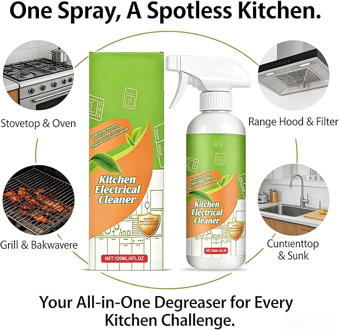 Electrolyzed Ion Kitchen Cleaner Spray - Natural Ingredient Formula & Multi-Purpose Cleaner-Purpose Degreaser for Oven, Stove, Grill, Range Hood & All Kitchen Appliances (1)