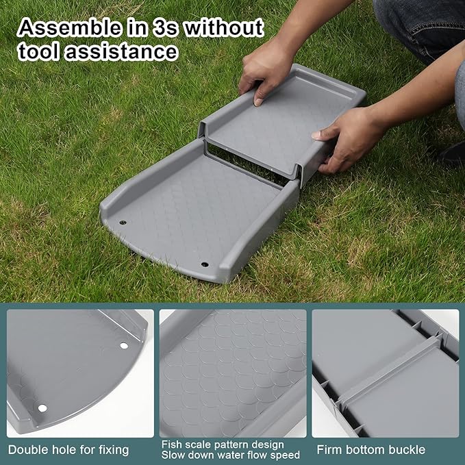 Rain Gutter Downspout Splash Block, Gutter Downspout Extensions for Water Drainage, 24" Gutter Splash Guards Downspout Extender, Fixable Down spout Drain Trays with PE Nails(1 Pack, Gray)