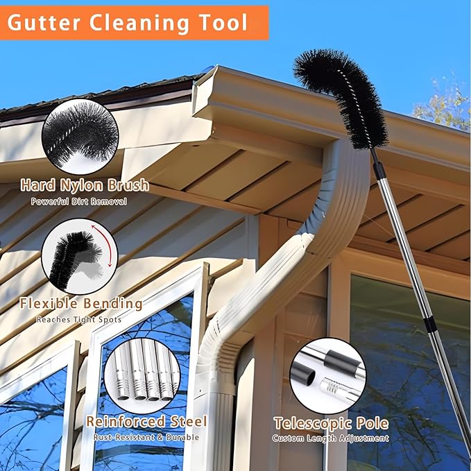 12.5 FT Window Cleaning Kit with 10-Section Extension Pole, Silicone Squeegee, Window Washer & Gutter Cleaning Brush for High Windows, Glass, Cars & Gutters