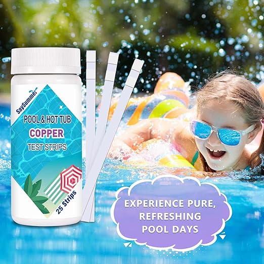 Copper Test Strips for Pool Water: 25 Counts Pool Copper Test Kit for Testing Range 0-2 ppm Copper in Swimming Pool Hot-Tub Spa - Pool Metal Test Kit for Above-Ground and Inground Pool Testing Copper
