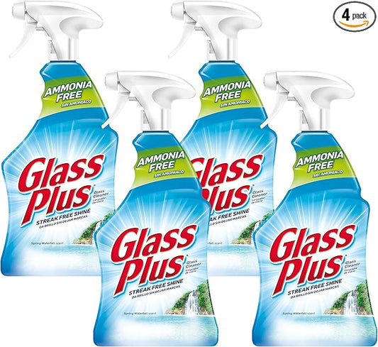 Glass Plus Glass Cleaner, 32 Fl Oz Bottle, Multi-Surface Glass Cleaner (Pack of 4)