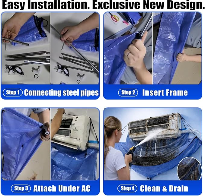Mini Split Cleaning Bag Kit with Double Hose Drain, Double Bracket,Uniquely Designed Mini Split-Type Cleaning System Bag(30PCS,Small,White)