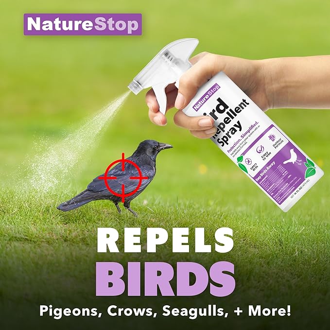 Bird Repellent Spray – Helps Deter Birds from Outdoor Surfaces & Garden Areas, 16 oz (475mL)