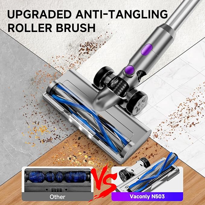 Cordless Vacuum Cleaner, 38Kpa Vacuum Cleaners for Home, 60Mins Lightweight Stick Vacuum with LED Display, Anti-Tangle & Wall Mount , 8 in 1 Lightweight Vacuum for Hard Floors Carpet Pet Hair,Purple