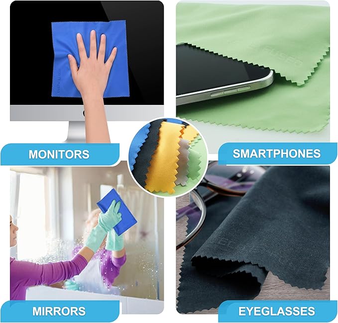 Eco-Fused XL Microfiber Cleaning Cloths - 5 Pack - 12 x 12 inch (30.5 x 30.5 cm) - Quickly Remove Fingerprints, Dust and Smudges from Tablet, TV and Notebook Screens Without Scratches or Marks