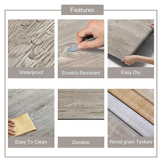 3D Peel and Stick Vinyl Floor Tile Roll Wood Plank Sticker 23"x393"/64 Sq.Ft, for Home Apartment Room Self Adhesive Easy DIY Removable Waterproof Thicken Floor Covering Dark Wood