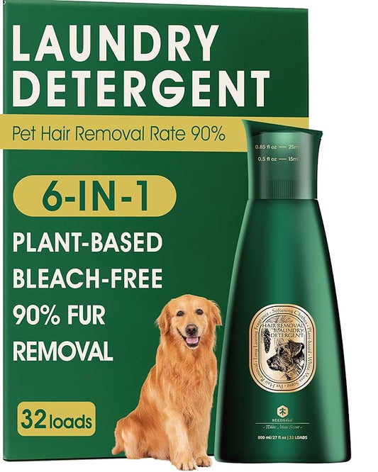 Pet Hair Remover for Laundry, 6-in-1 Dog Laundry Detergent Concentrate (Non-Dissolving), Repels Up to 90% Fur, Odor & Stain Remover, Cedar Scent, 27 fl oz, 32 Loads