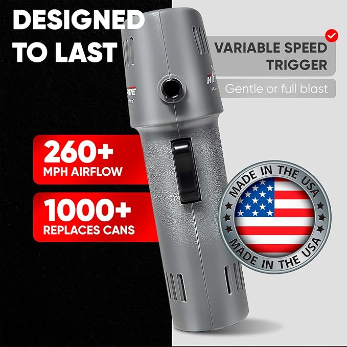 X3 Hurricane Compressed Air Duster | Adjustable Speed up to 260mph | Made in USA | Cordless, Rechargeable Canned Air Duster for Computers | Extended Warranty | 5 Attachments Included