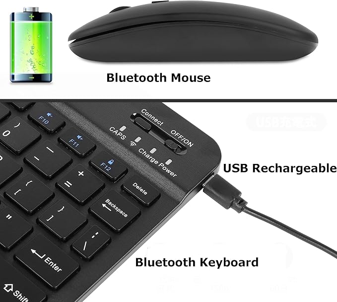 Bluetooth Wireless Keyboard and Mouse Combo,Ultra-Slim Ergonomic Small Rechargeable Bluetooth Keyboard Mouse Set for Apple iPad iPhone Samsung Tablet Phone Android PC Computer Mac Smartphone (Black)
