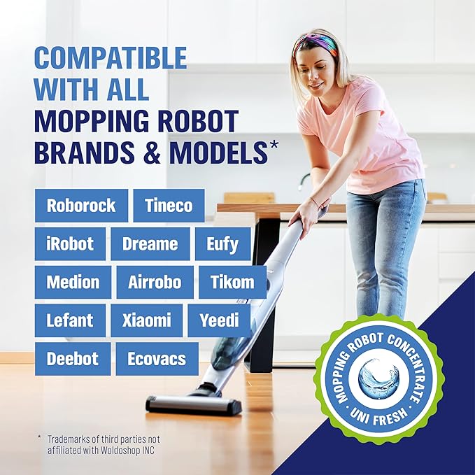 WoldoClean Floor Cleaner Solution for Robot Mops 25.36 fl.oz - Anti-Clog Formula Compatible with Roborock, Dreame, Roomba, Tineco, Professional Low-Foam Concentrate