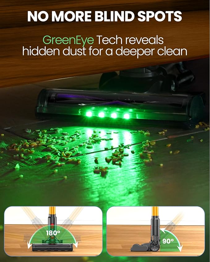 S8 Cordless Vacuum Cleaner, 500W/45KPA/40Mins Lightweight Stick Vacuum for Home, LED Display and Green Headlights, 6-Stages Filtration, Self-Standing Vacuum for Hard Floor, Carpet and Pet Hair