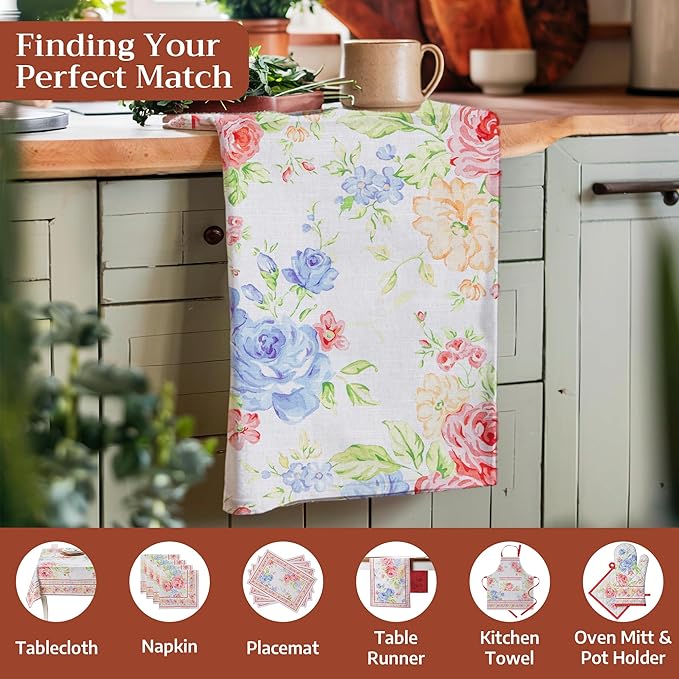 Maison d'Hermine Kitchen Towels Set of 3 100% Cotton 27.50" x 20" Reusable Cloth Tea Dish Towels Absorbent with Hanging Loop for Kitchen,Home,Dining,Cocktail Parties Spring/Summer (Vintage Floral)