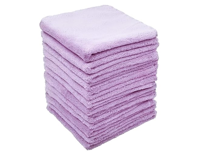 Kyapoo Baby Washcloths 12 Pack 12x12 Inches Microfiber Coral Fleece Extra Absorbent and Soft for Newborns, Infants and Toddlers-Purple