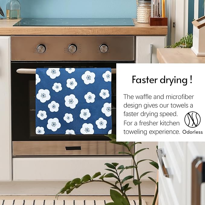 Kitchen Towels, Premium Dish Towels for Kitchen Drying, 18" x 30" Tea Towels, Quick Dry Microfiber Dish Cloths, Ocean Sakura Series, 2-Pack