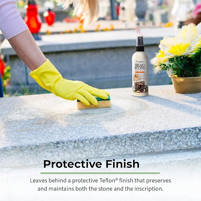 Headstone Cleaner For Graves & Memorials, Tombstone Cleaner Solution Removes Dirt & Plant Growth To Restore Natural Luster To Granite, Marble, Slate, Concrete, Limestone & Stone, 3-Pack