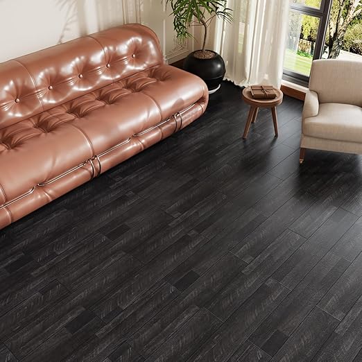 CRE8TIVE 24-Pack Dark Grey Wood Plank Vinyl Peel and Stick Floor Tile - Waterproof 6"x36" Self Adhesive Flooring for Bathroom, Kitchen, Bedroom - Temporary Wood Look