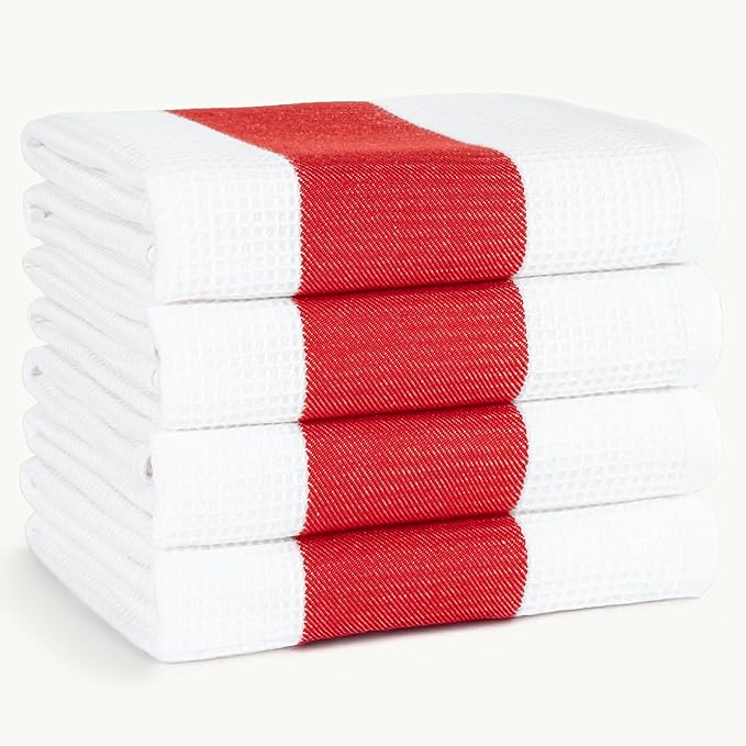 American Soft Linen Dish Towels, 100% Cotton Dish Cloths for Kitchen, 4 Packed Soft Absorbent Quick Dry Kitchen Towels, Red