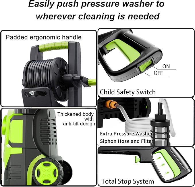 2026New Pressure Washer 4800PSI, 34" Tall, 4 Quick Connect Nozzles,Inlet Hose&Filter&500mlFoam Cannon for Cars/Fences/Driveways/Home Cleaning,Green