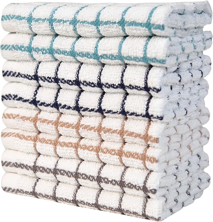 Premium Dish Towels (12”x 12”, 8 Pack) | Cotton Kitchen Hand Towels | Kitchen Towels | Highly Absorbent Tea Towels Set | Multicoloured - Checked