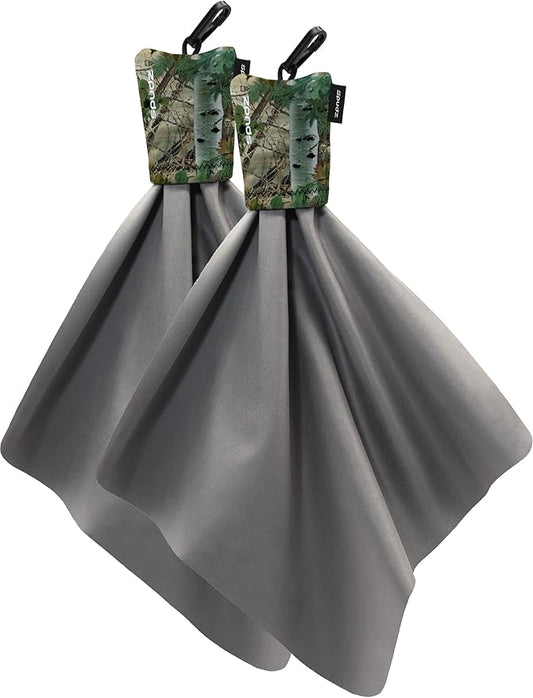 SPUDZ Classic Microfiber Lens Cleaner – Clip-On Pouch, Washable – for Binoculars, Scopes, Glasses, Screens | Alpine Mountain Camo, 10 x 10 Inch (2-Pack)