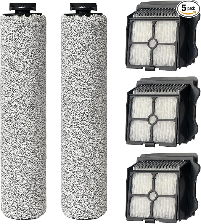2 Pack Soft Roller Brush Replacement Parts for Tineco Floor ONE S5 Steam Cleaner Wet Dry Vacuum, Replacement Parts Accessory Kit for Tineco Floor Cleaner Including 3 Pack Vacuum HEPA Filters