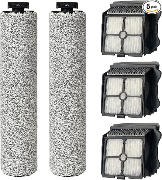 2 Pack Soft Roller Brush Replacement Parts for Tineco Floor ONE S5 Steam Cleaner Wet Dry Vacuum, Replacement Parts Accessory Kit for Tineco Floor Cleaner Including 3 Pack Vacuum HEPA Filters