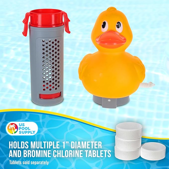 U.S. Pool Supply Duck Floating Spa, Hot Tub & Small Pool Chlorine and Bromine Dispenser - Holds 1" Tablets, 6 Flow Level Control Settings, Fun Yellow Animal Float Floater, Adjustable Balanced Delivery