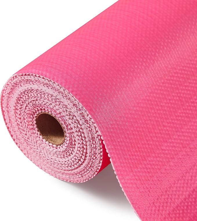Drawer and Shelf Liner, Non-Slip Kitchen Cabinet Liners Non-Adhesive Thick Strong Grip Waterproof Washable Mats Protect Dresser Shelves Cupboard Bathroom Cabinets, Fuchsia, 18 in X 20 FT