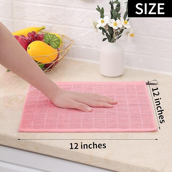 Homaxy 100% Cotton Terry Kitchen Dish Cloths, Ultra Soft and Absorbent Dish Towels for Kitchen, Suitable for Drying and Washing Dishes, 18 Pack, 12 x 12 Inches, Pink