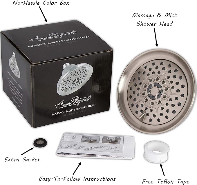Shower Massage Head With Mist - High Pressure Boosting, Multi-Function, Massager Rainfall Showerhead For Low Flow Showers & Adjustable Water Saving Nozzle, 2.5 GPM - Brushed Nickel