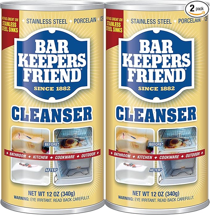 Bar Keepers Friend Powder Cleanser (2 x 12 oz) Multipurpose Cleaner, Stain & Rust Remover for Bathroom, Kitchen & Outdoor Use on Stainless Steel, Aluminum, Brass, Tile, Ceramic, Porcelain & More