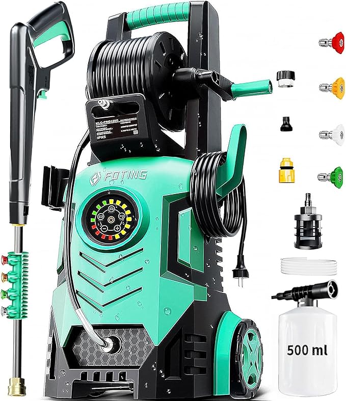 Pressure Washer 5000PSI with Adj-8-Level Touch Screen, 34" Tall Power Washer, 4 Quick Connect Nozzles, Inlet Hose&Filter&500mlFoam Cannon