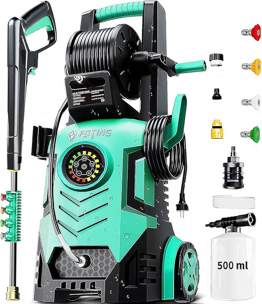 Pressure Washer 5000PSI with Adj-8-Level Touch Screen, 34" Tall Power Washer, 4 Quick Connect Nozzles, Inlet Hose&Filter&500mlFoam Cannon