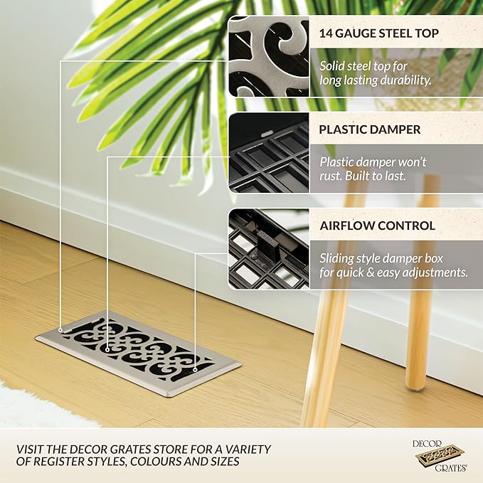 Decor Grates SPH412-NKL Floor Register, 4x12, Brushed Nickel Finish