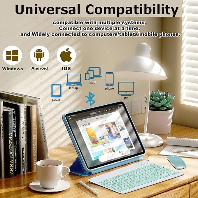 Bluetooth Wireless Keyboard and Mouse Combo,Ultra-Slim Ergonomic Small Rechargeable Bluetooth Keyboard Mouse Set for Apple iPad iPhone Samsung Tablet Phone Android PC Computer Mac Smartphone(Green)