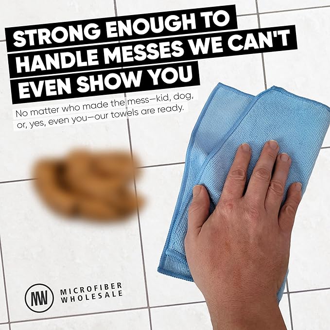Microfiber Wholesale Cleaning Cloths | 12 Pack | 11" x 11" Reusable Towels, Wash Rags, Dust Cloth, All-Purpose: Kitchen, Dish, Cars, Shop, Glass (Blue)
