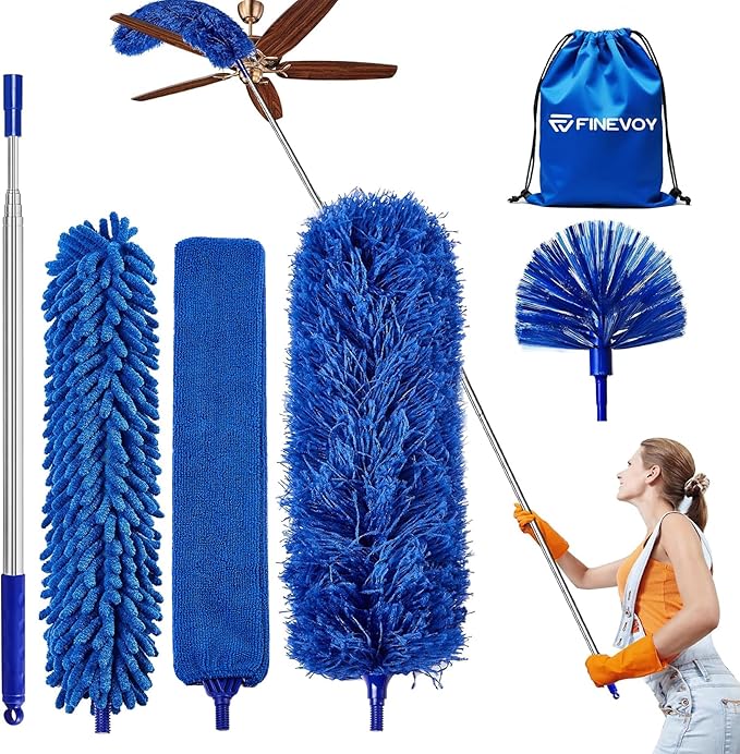 Duster 6-in-1 Kit, Duster with Extension Pole 100 Inches, Dusters for Cleaning, Cobweb Duster, Microfiber Feather Dusters for High Ceilings and Fans, Blinds, Cars and Furniture